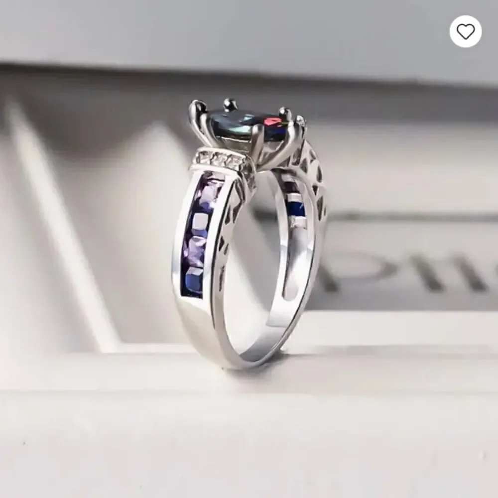 NEW! Elegant Inlaid Colorful Purple Artificial Diamond Ring Boho Engagement